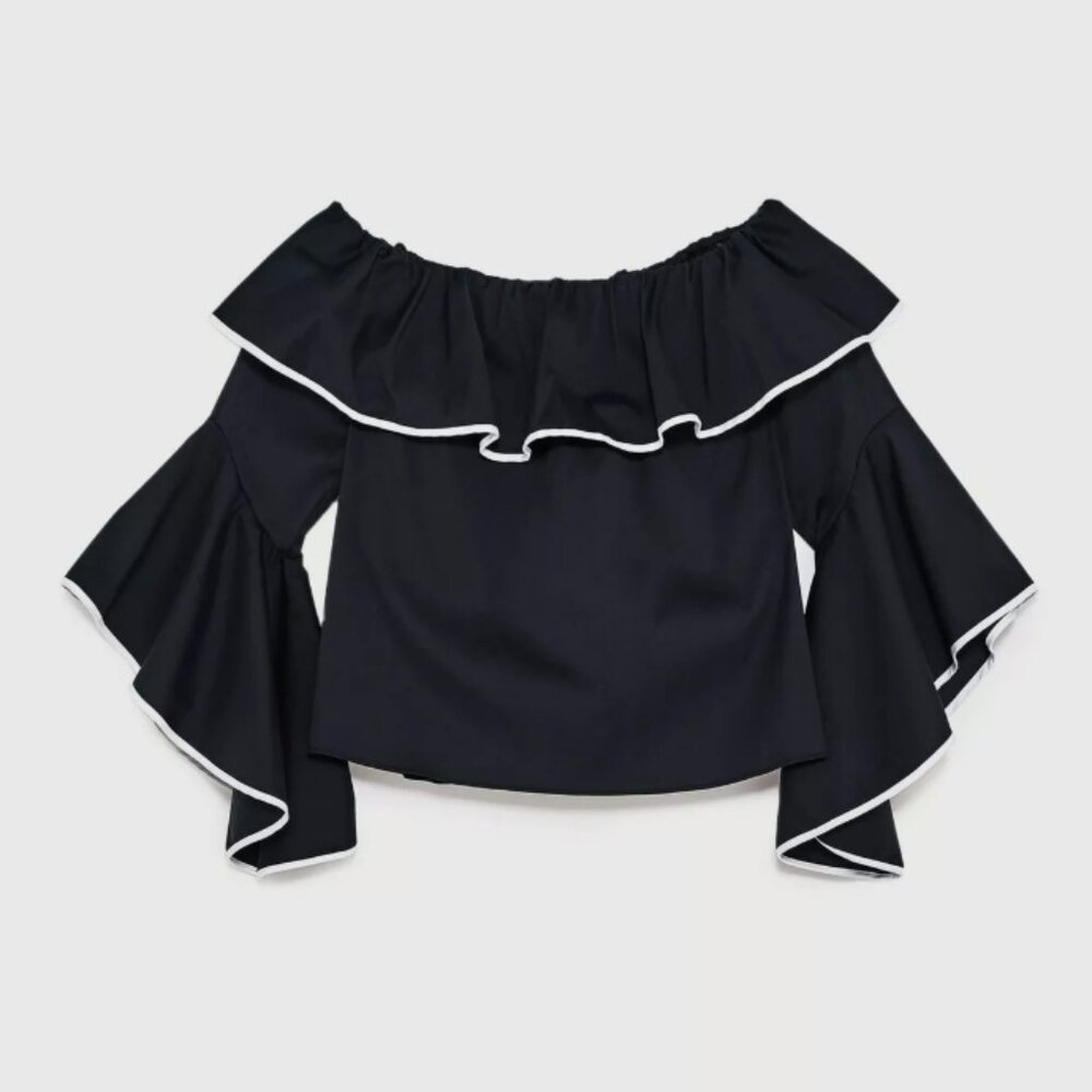 MaxSport Off The Shoulder Poplin Ruffle Frill Sleeve Top Dark Gray Size XL - Picture 1 of 5